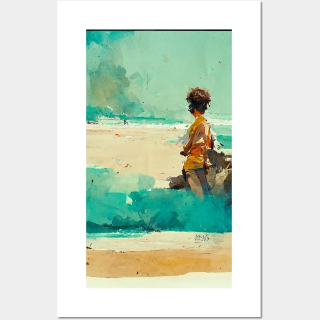 10y old boy playing on the beach Wall Art by AmazinfArt